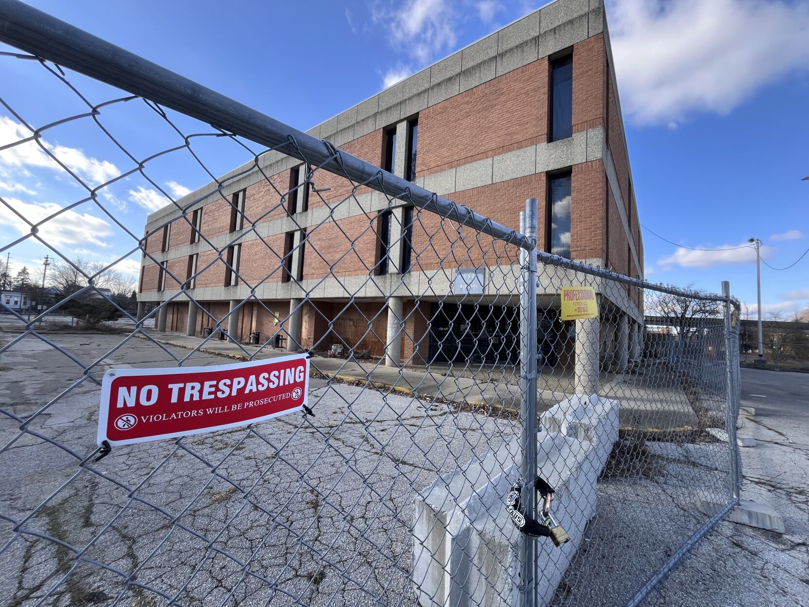 Urban Government Center building with fence